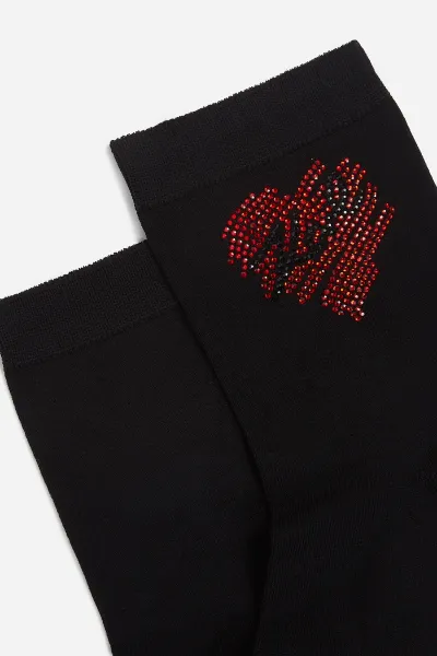 Ponožky Karl Lagerfeld K/Heart Rhinestones Socks Black/Cream