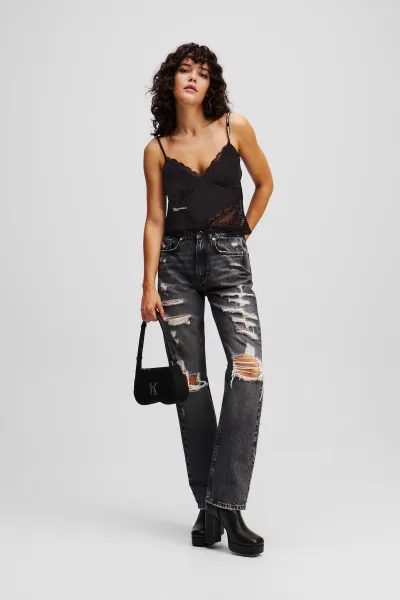 Blúzka Karl Lagerfeld Jeans Klj Satin Lace Top Black
