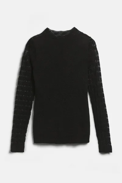 Sveter Karl Lagerfeld Fan Lace Long Sleeve Black