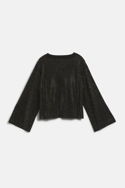 Sveter Karl Lagerfeld Rhinestone Fashion Sweater Black