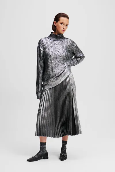 Sukňa Karl Lagerfeld Foil Pleated Skirt Gunmetal