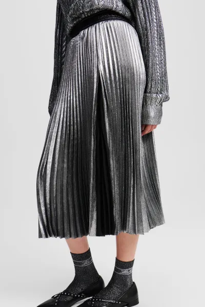 Sukňa Karl Lagerfeld Foil Pleated Skirt Gunmetal