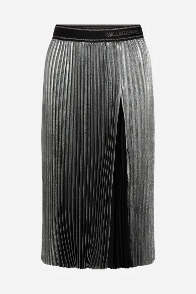 Sukňa Karl Lagerfeld Foil Pleated Skirt Gunmetal