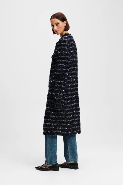 Kabát Karl Lagerfeld Boucle Long Jacket Dark Navy Boucle