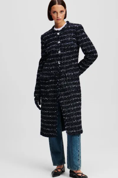 Kabát Karl Lagerfeld Boucle Long Jacket Dark Navy Boucle