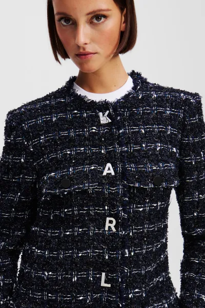 Kabát Karl Lagerfeld Boucle Long Jacket Dark Navy Boucle