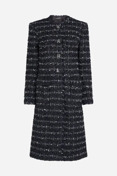 Kabát Karl Lagerfeld Boucle Long Jacket Dark Navy Boucle