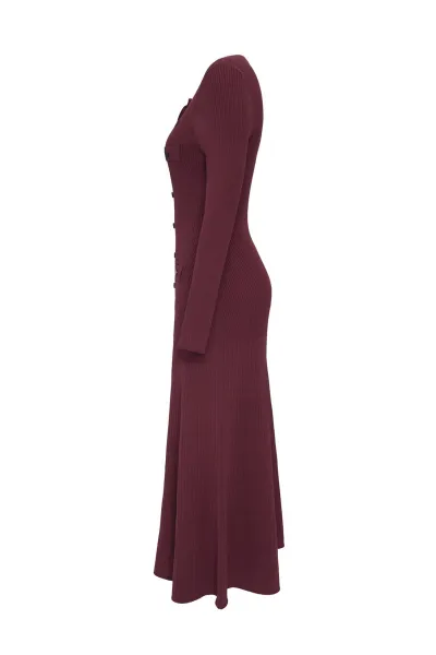Šaty Dkny L/S Button Swtr Dres Burgundy