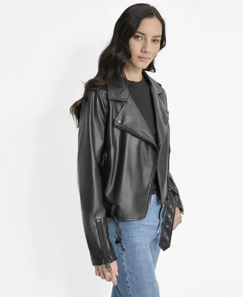 Bunda Dkny Faux Leather Moto Ja Black