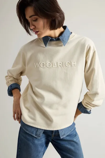Mikina Woolrich Light Fleece Crewneck Milky Cream