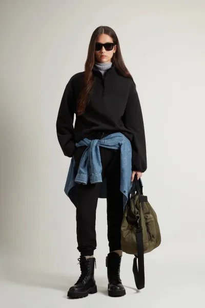 Mikina Woolrich Interlock Fleece Half Zip Black