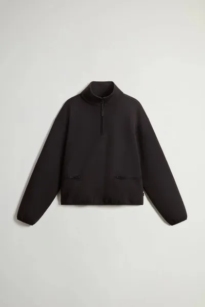 Mikina Woolrich Interlock Fleece Half Zip Black