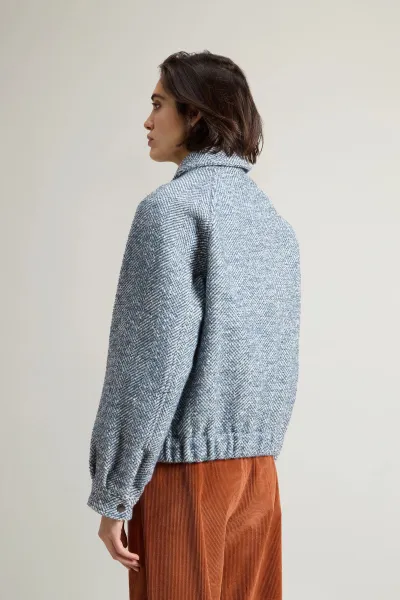 Bunda Woolrich Herringbone Overshirt Blue White Herrigbone