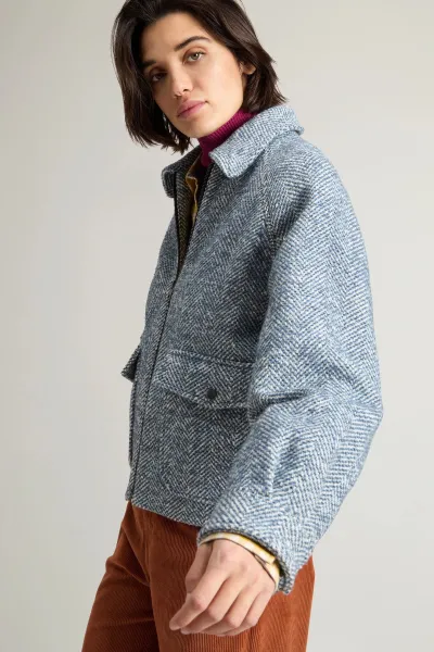 Bunda Woolrich Herringbone Overshirt Blue White Herrigbone