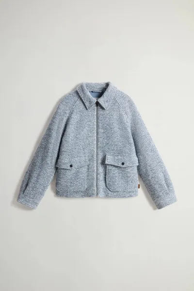 Bunda Woolrich Herringbone Overshirt Blue White Herrigbone