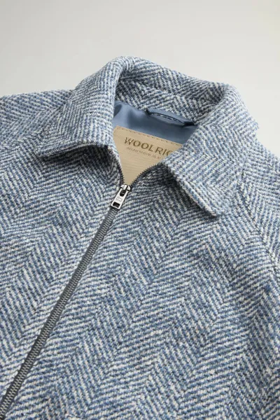 Bunda Woolrich Herringbone Overshirt Blue White Herrigbone