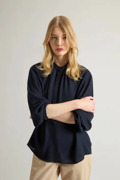 Blúzka Woolrich Light Gauze Wool Shirt Melton Blue