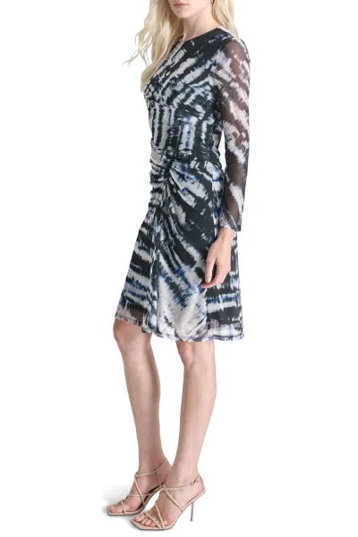 Šaty Dkny L/S Crew Neck Ruched Blk/Blue