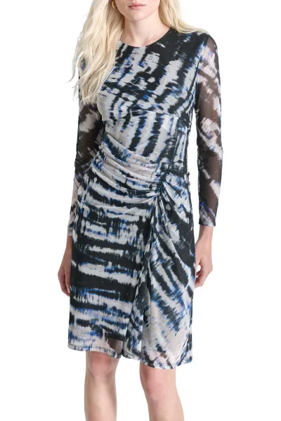 Šaty Dkny L/S Crew Neck Ruched Blk/Blue