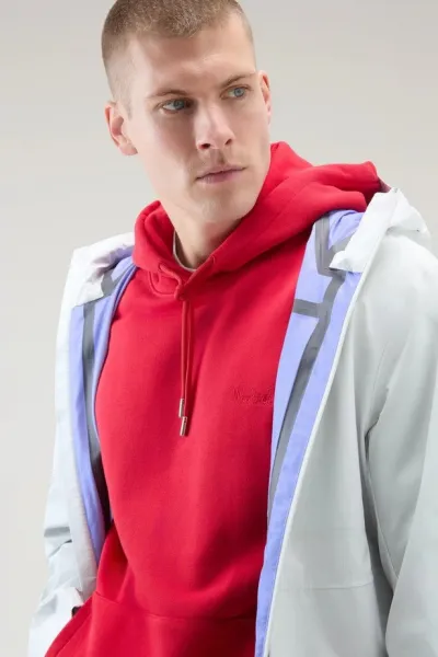 Mikina Woolrich Logo Script Hoodie Sky Red