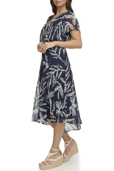 Šaty Dkny V-Neck Flutter Sleev Navy/Ivory