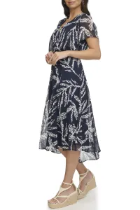 Šaty Dkny V-Neck Flutter Sleev Navy/Ivory