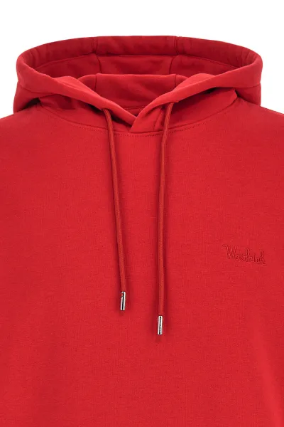 Mikina Woolrich Logo Script Hoodie Sky Red
