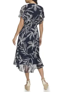 Šaty Dkny V-Neck Flutter Sleev Navy/Ivory