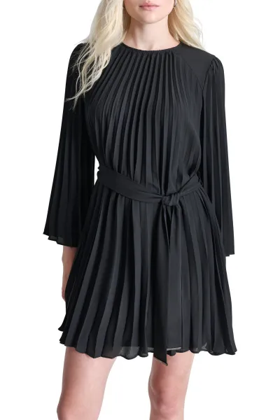 Šaty Dkny L/S Pleated A-Line Black