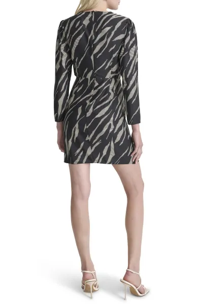 Šaty Dkny L/S Side Knot A-Line Blk/Pnk Multi