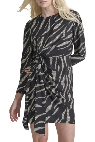 Šaty Dkny L/S Side Knot A-Line Blk/Pnk Multi