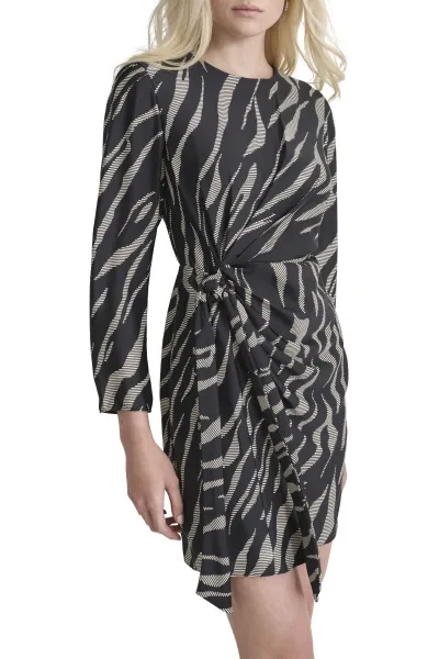 Šaty Dkny L/S Side Knot A-Line Blk/Pnk Multi