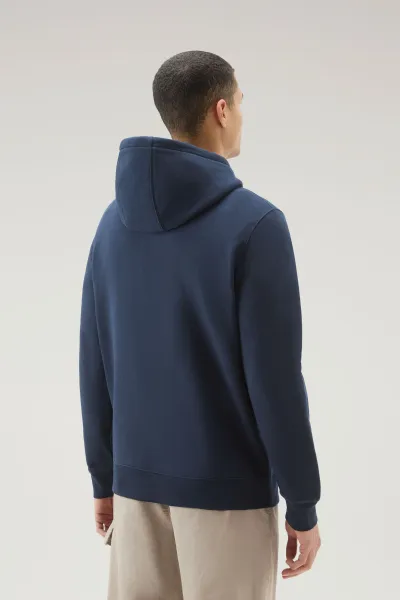 Mikina Woolrich Logo Script Hoodie Melton Blue