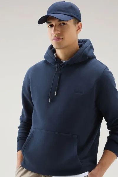 Mikina Woolrich Logo Script Hoodie Melton Blue