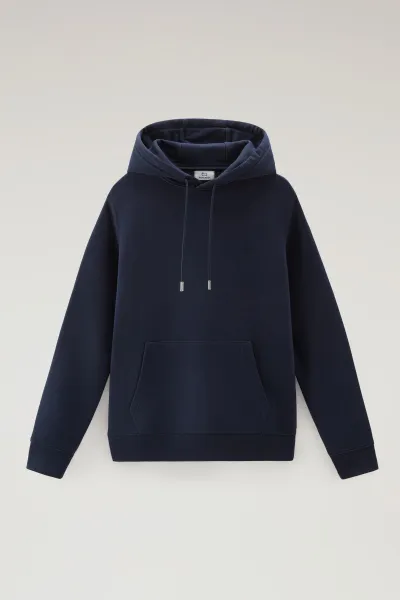 Mikina Woolrich Logo Script Hoodie Melton Blue