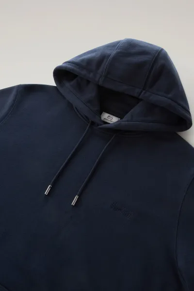 Mikina Woolrich Logo Script Hoodie Melton Blue