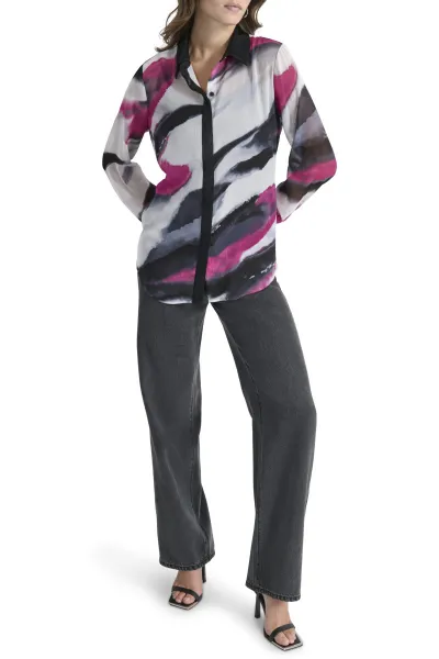 Košeľa Dkny L/S Prnt Chiffon Btt Grey Geod