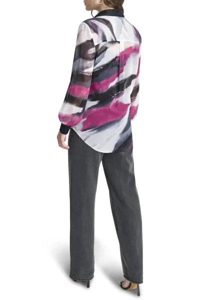 Košeľa Dkny L/S Prnt Chiffon Btt Grey Geod