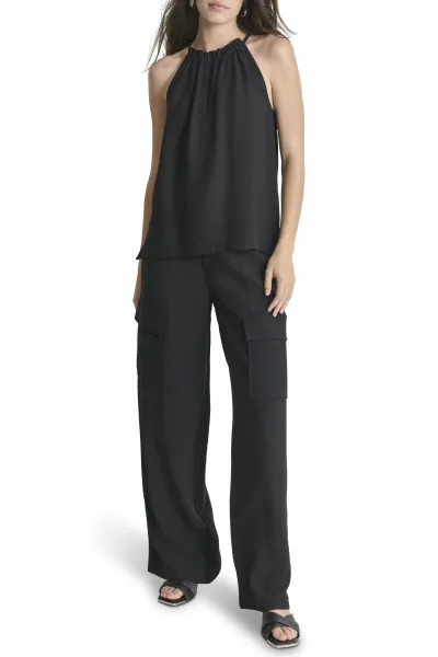 Tričko Dkny S/L Hltr Crnkl Blse Black