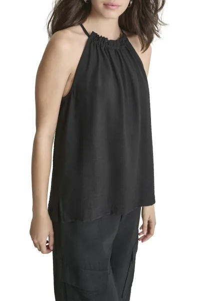 Tričko Dkny S/L Hltr Crnkl Blse Black