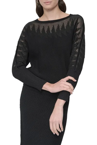 Sveter Dkny L/S Patterned Sheer Black