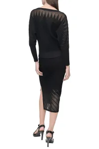 Sveter Dkny L/S Patterned Sheer Black