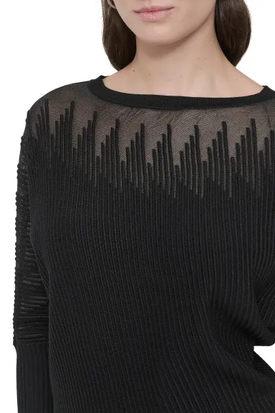 Sveter Dkny L/S Patterned Sheer Black