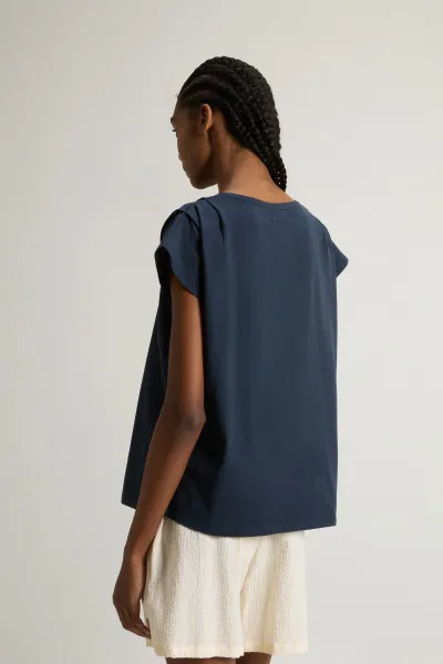 Tričko Woolrich Pleated T-Shirt Melton Blue