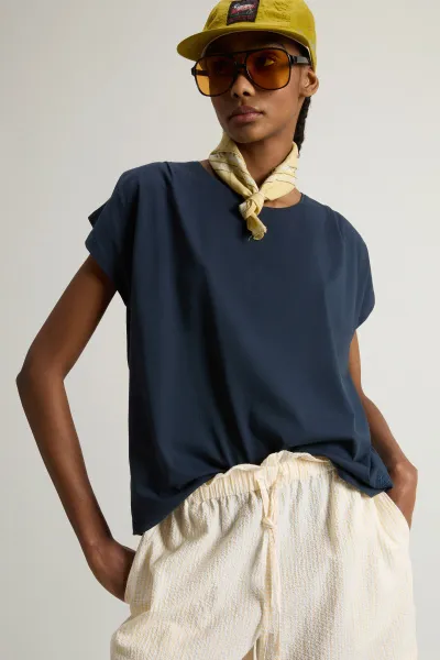Tričko Woolrich Pleated T-Shirt Melton Blue