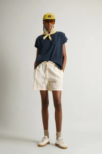 Tričko Woolrich Pleated T-Shirt Melton Blue