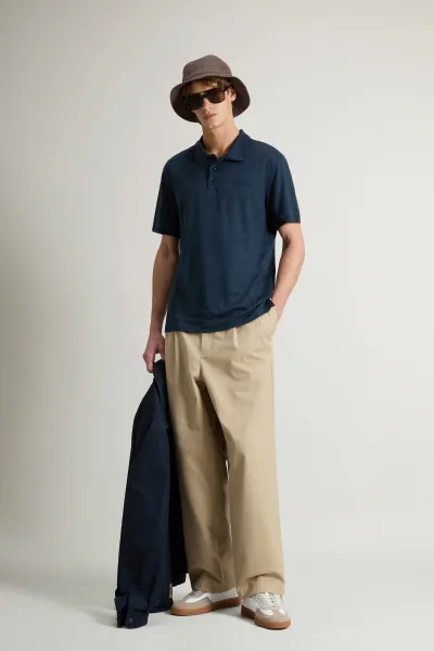 Polokošeľa Woolrich Linen Polo Melton Blue