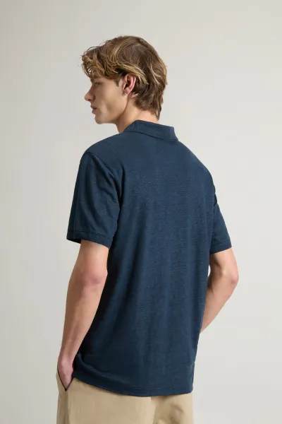 Polokošeľa Woolrich Linen Polo Melton Blue