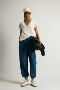 Tričko Woolrich Slub Cotton V-Neck Jet Stream