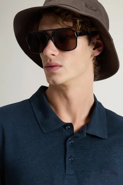Polokošeľa Woolrich Linen Polo Melton Blue